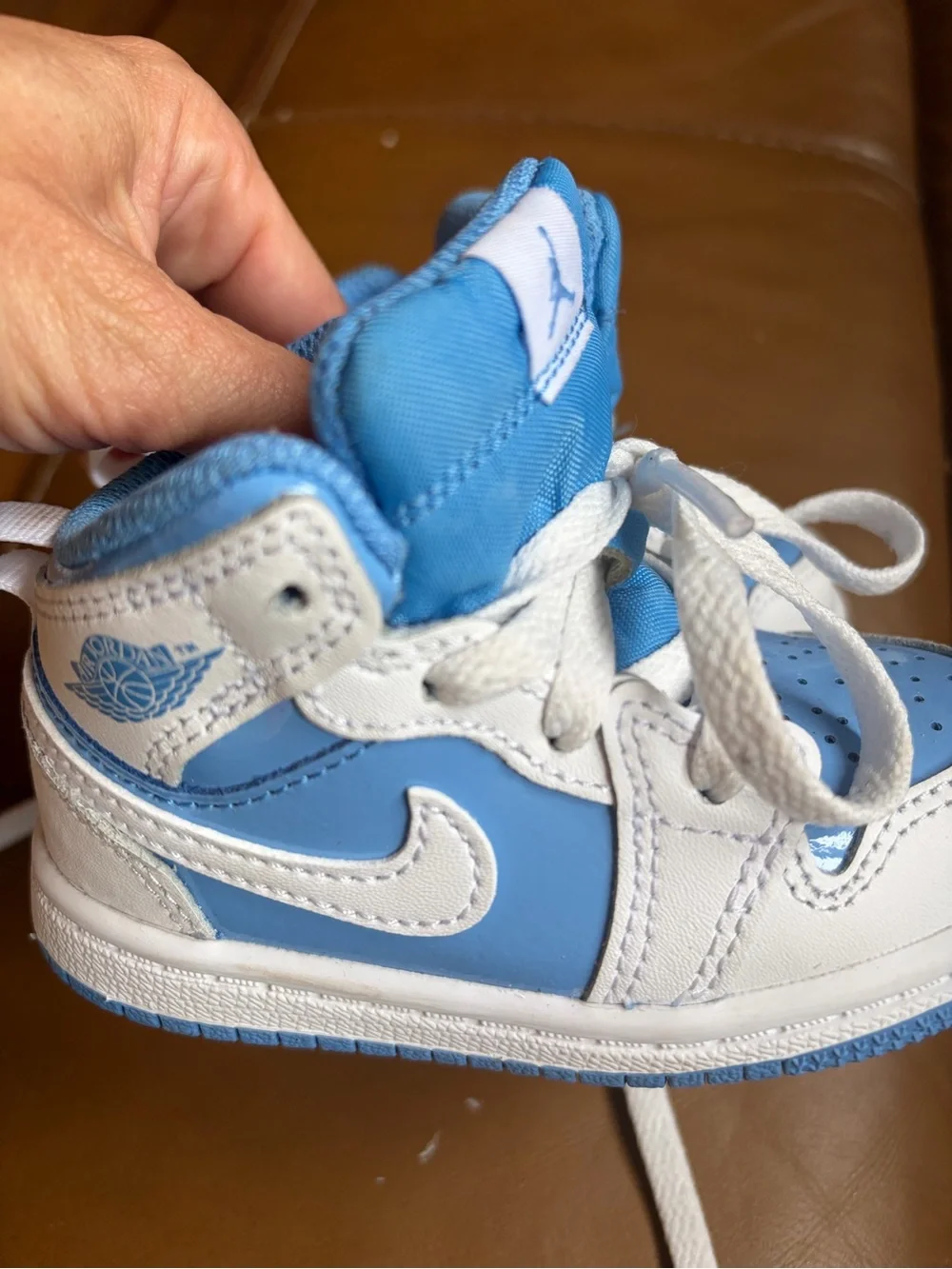 Jordan Kids' White and Light Blue High-Top Sneakers